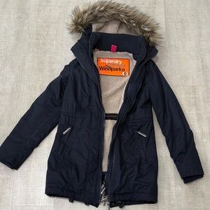 Superdry Navy Parka with Faux Fur Jacket